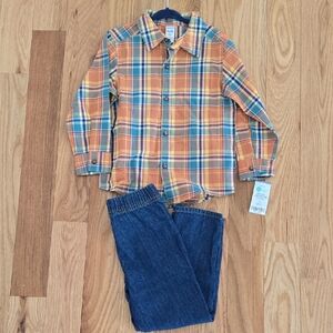 Carter's Plaid Button Down Shirt - Orange, Blue, and Yellow